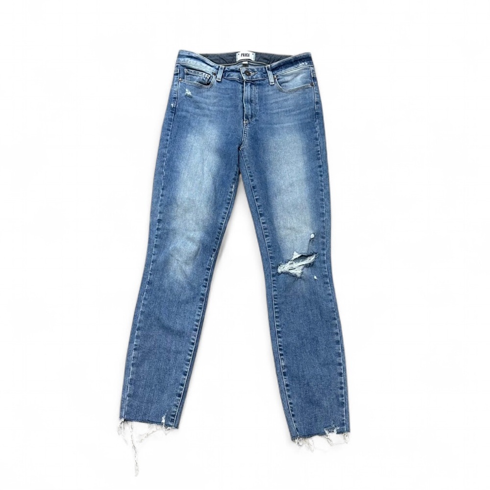 PAIGE Blue Distressed Skinny Jeans Hoxton Ankle